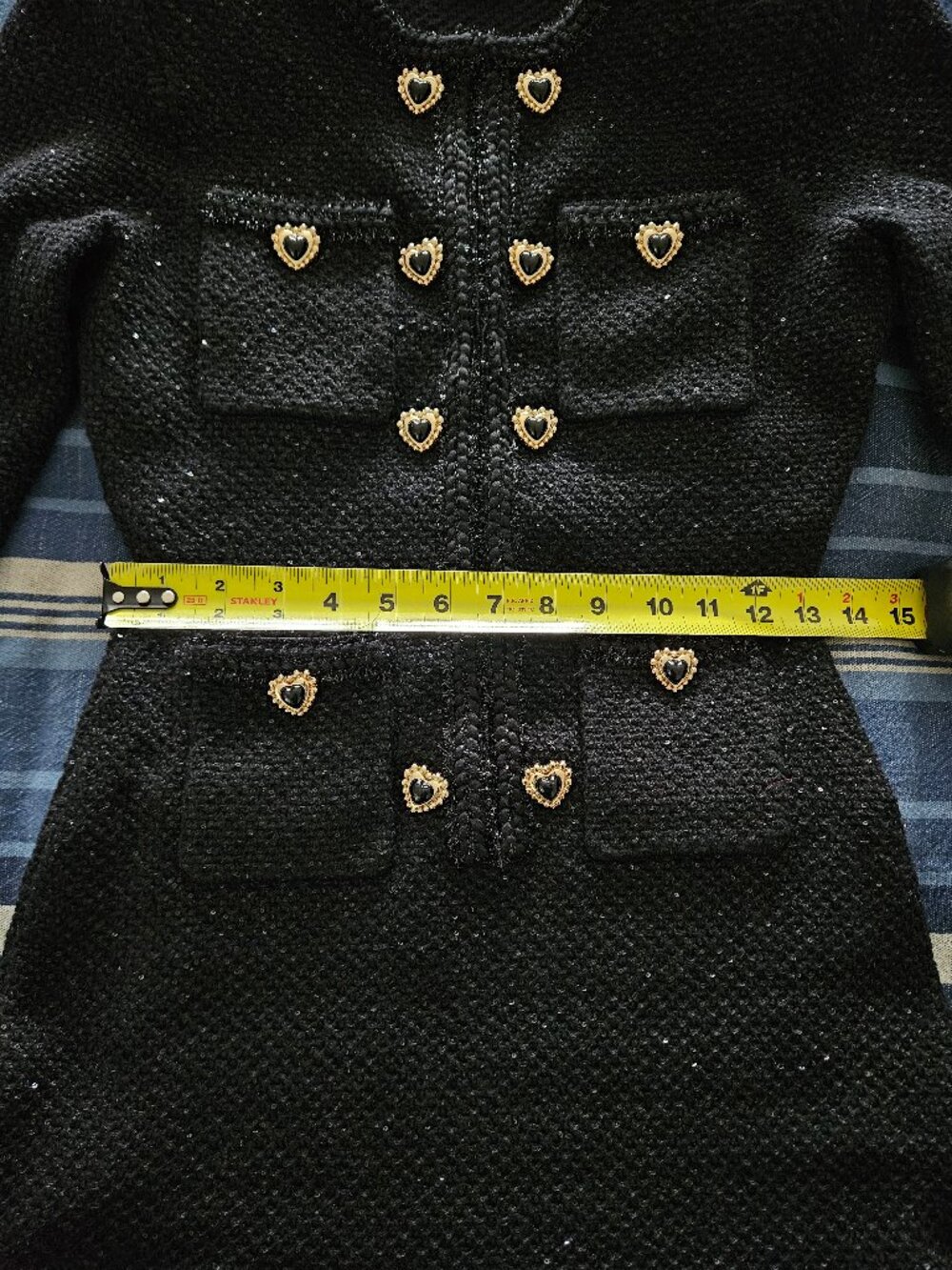Self Portrait Black Buttoned Knit Mini Knit Dress Heart Buttons NWOT Size Small - Picture 13 of 16